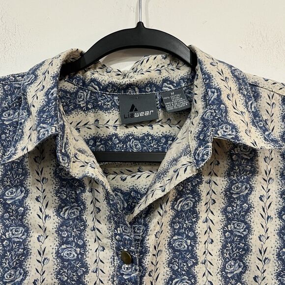 Vintage Lizwear Women’s Floral Button Up Shirt Western Blouse Cottage Medium - Picture 4 of 5